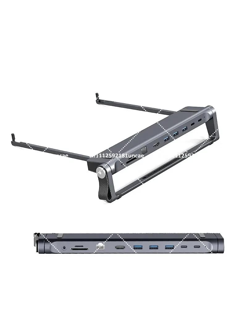 9-in-1 Aluminum Alloy Laptop Stand with Heat Dissipation, Folding Portable Docking Station Hub for Desk