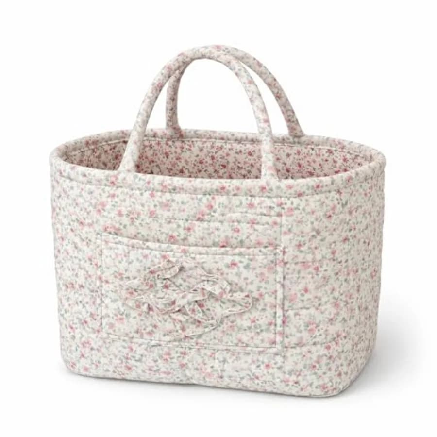 Car Storage Basket, Quilted Fabric Storage Baskets with Handles, Quilted Laundry Basket Boho Floral Print Organizer Bin, Foldab