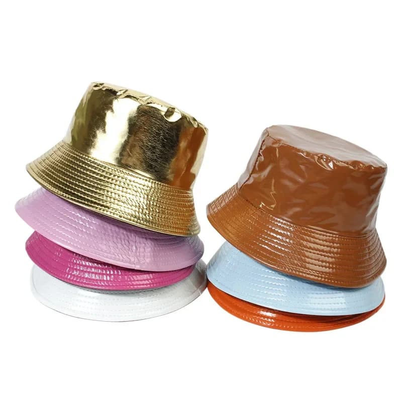 Hip-hop fishing hat shiny fashion for woman cap Panama waterproof PU leather cap summer fisherman cap sun cap Bob fishing cap