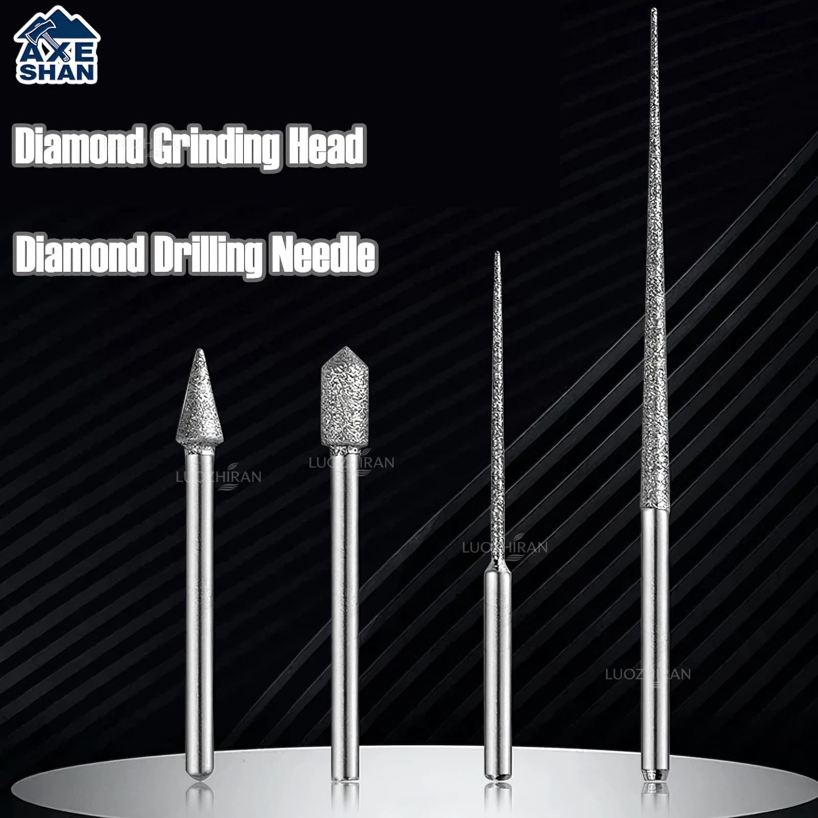 3mm Shank Diamond Grinding Head Punch Needle Drill Bit Long Cone for Jade Jewelry Drilling Carving Rotating Tool Accessories