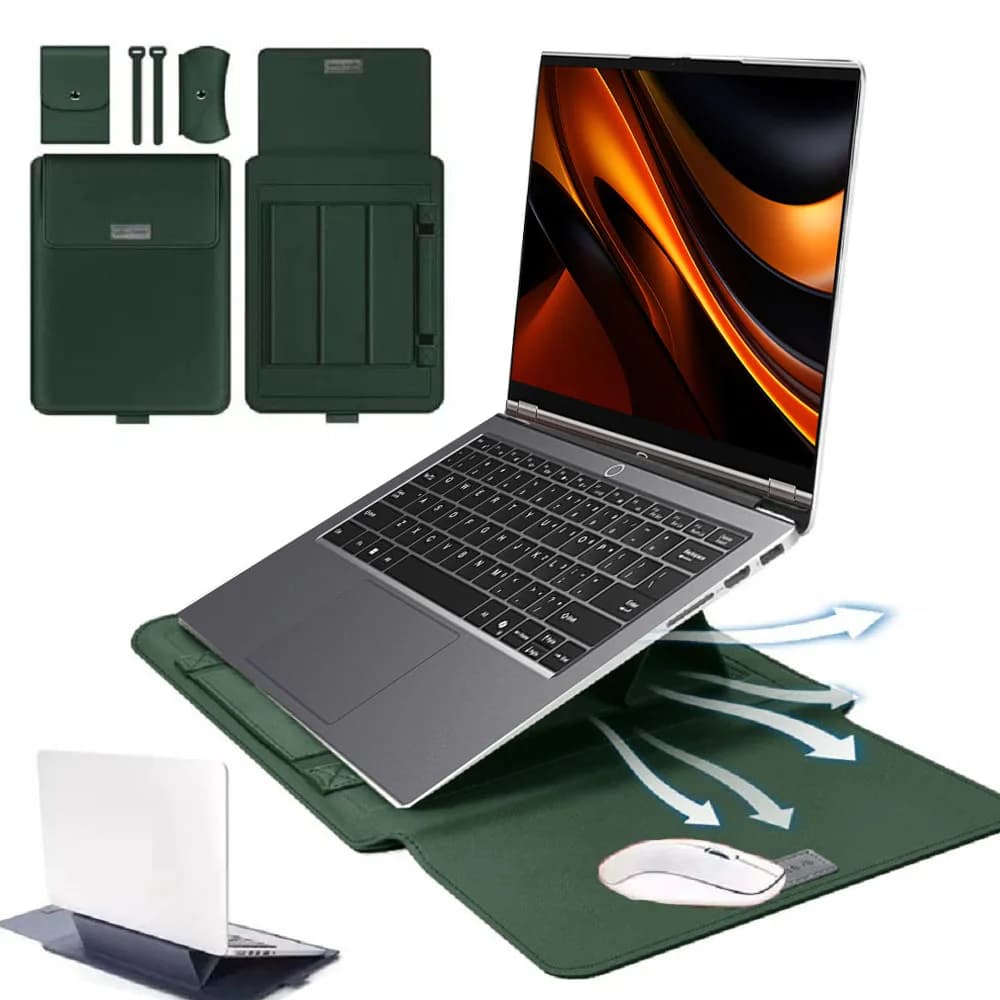 Per Lenovo Lecoo Pro 14 2025 Flip Sleeve Supporto pieghevole Tappetino per mouse Borsa per laptop Cavo da cintura Caricatore Custodia per mouse Custodia impermeabile