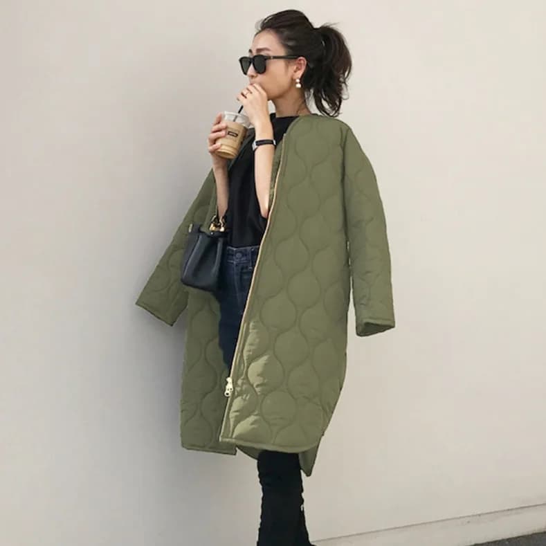 Fashionable Korean Style Women's Cotton Jacket Medium-Length round Neck All-Size Winter Coat Stylish Ladies' Cotton Coat