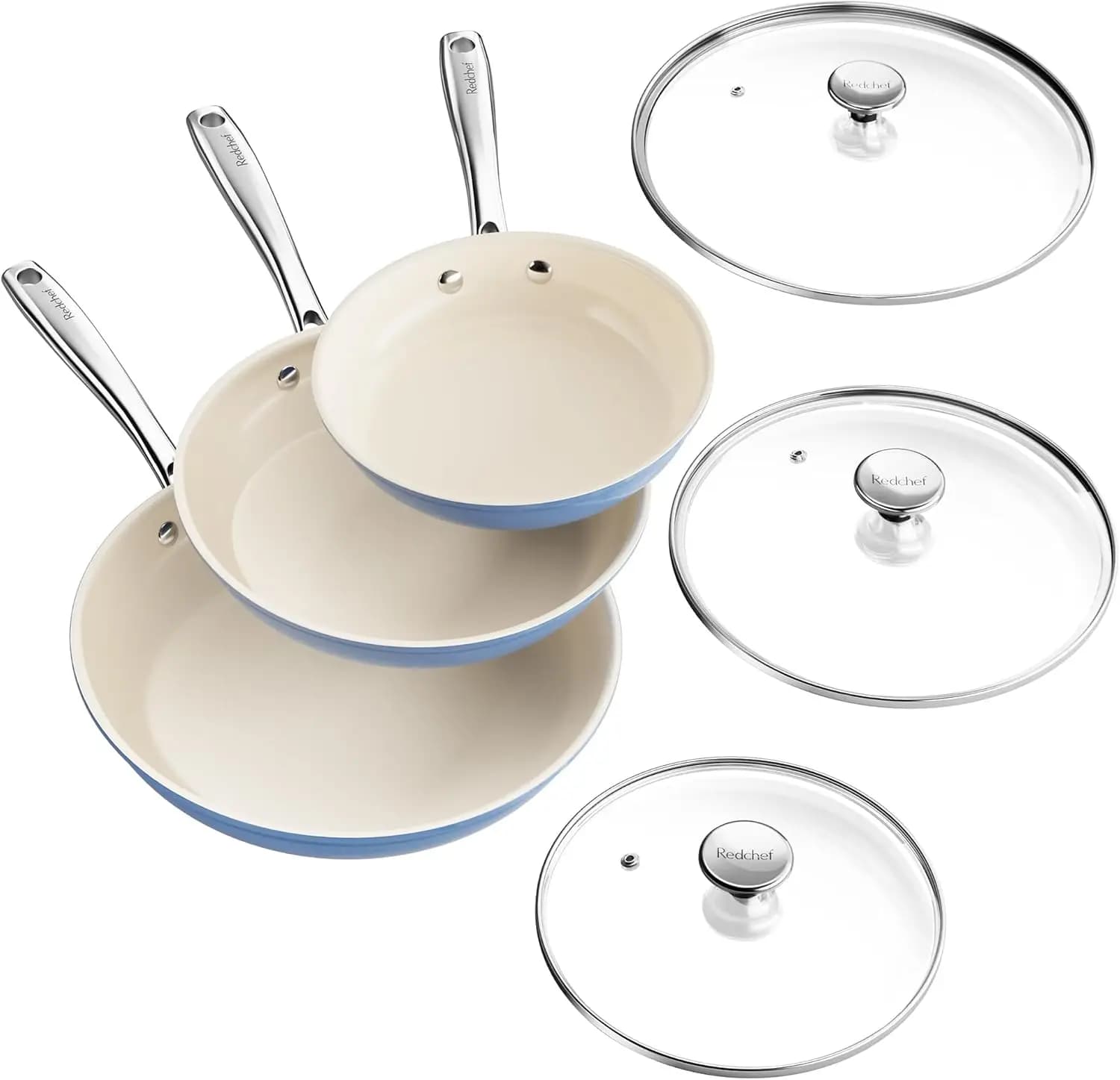 Set di Pentole Antiaderenti, Set di Padelle in Ceramica con Coperchi in Vetro Temperato, Set da Cucina Antiaderente, Lavabile in Lavastoviglie e Adatto al Forno