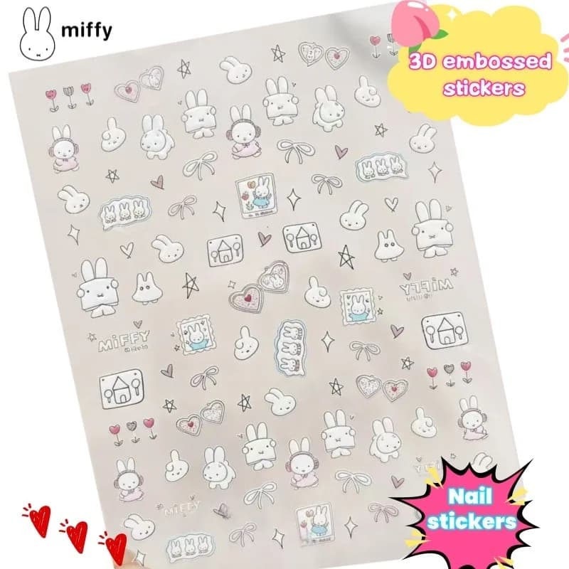 Miffy cartoon nail stickers anime rabbit waterproof three-dimensional embossed cute stickers handmade DIY phone stickers gift