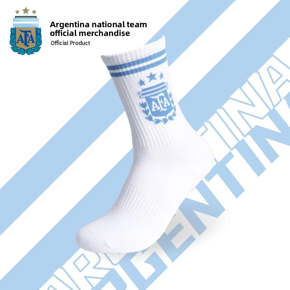 Officially Licensed Argentina AFA White GOAT Messi No.10 Casual Long Socks, For Training, Cheering & Match Viewing