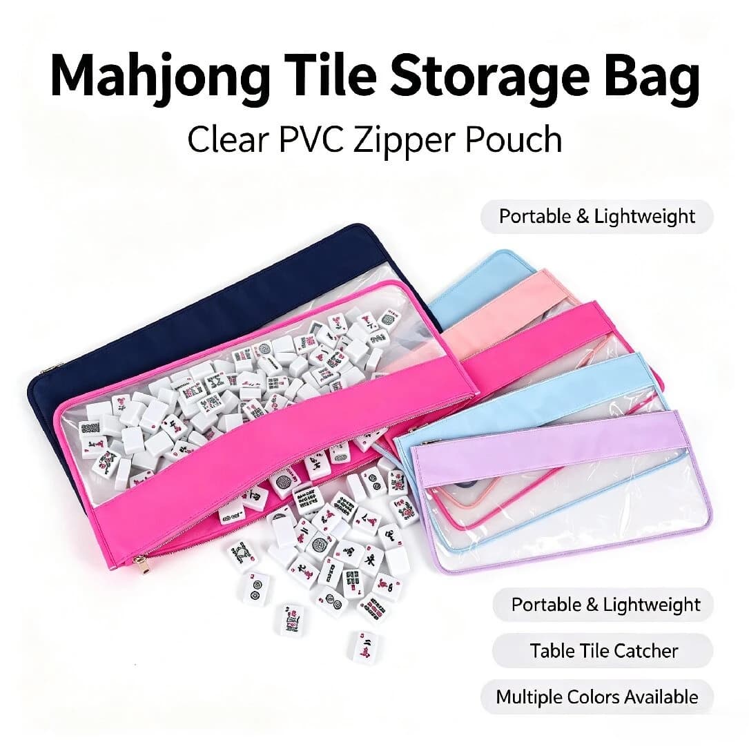 Transparent PVC Mahjong Tiles Storage Bag Vinyl Zipper Pouch Mahjong Art Travel Suitecase Large Capacity Portable Game Organizer