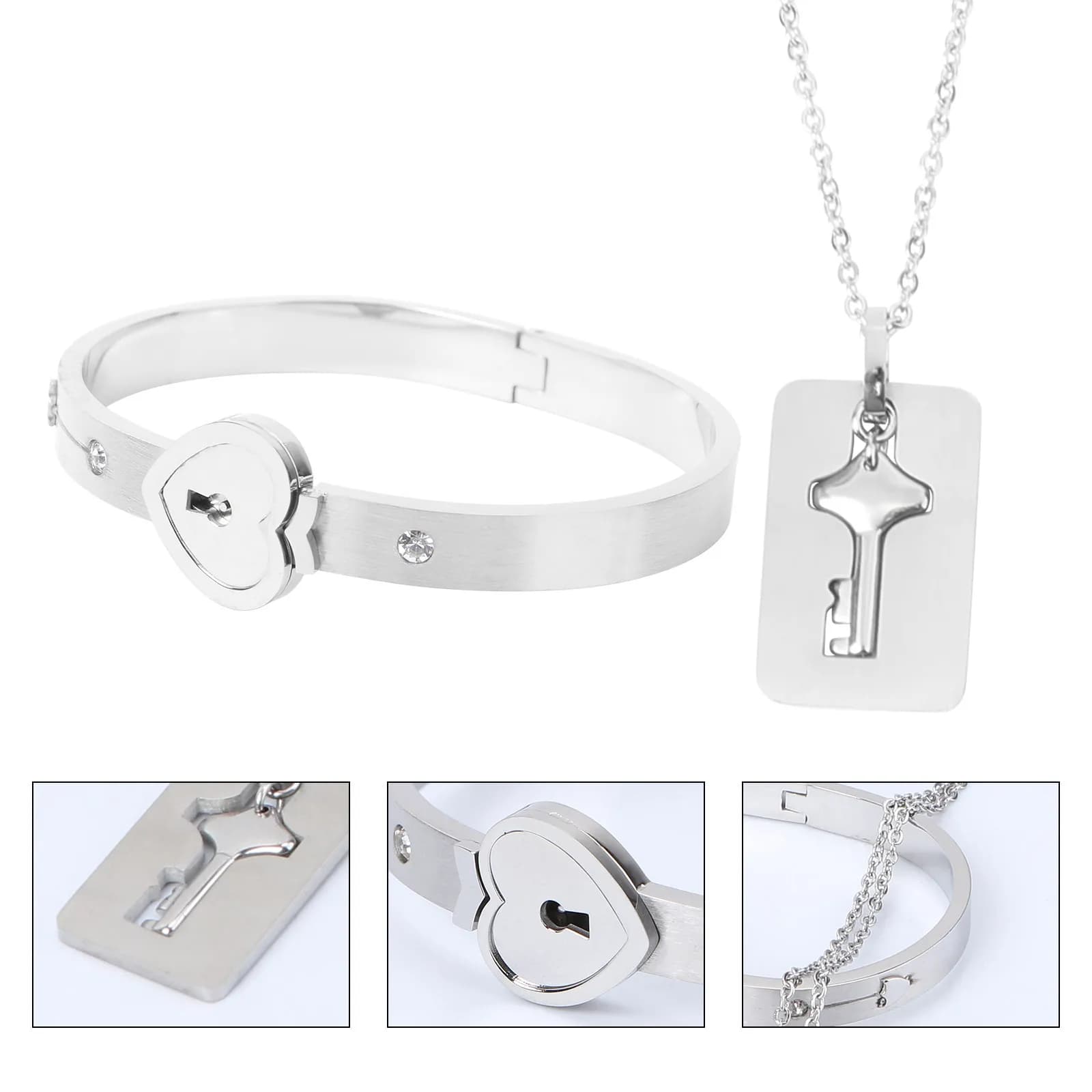 Bracciale in Acciaio al Titanio con Ciondolo a Cuore e Lucchetto, Elegante Regalo alla Moda per Donne, San Valentino, Proposta di Matrimonio