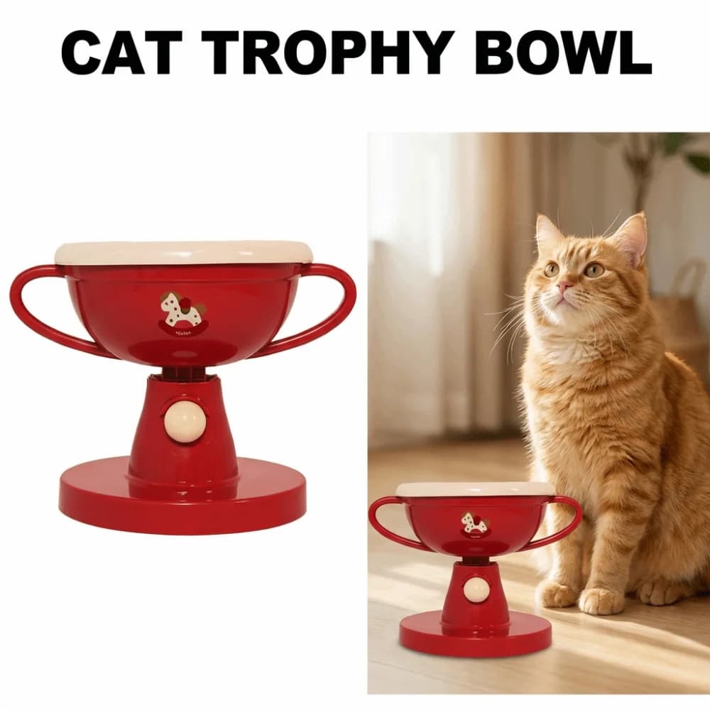 Ciotola Creativa per Gatti a Forma di Trofeo in Ceramica, Altezza e Angolazione Regolabili, Contenitore Antiscivolo e Antiribaltamento per Cibo e Acqua