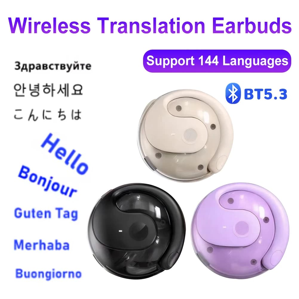 Auricolari Traduttori Wireless BT AI con Precisione del 99% per 144 Lingue, Traduzione in Tempo Reale