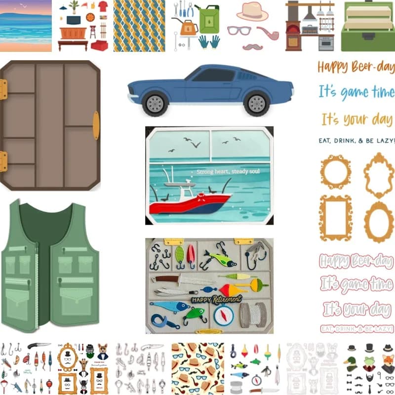 Stencil and stamps for fishing boxes, new arrival 2026, stencil for decorations of diaries and scrapbook, model for embossing DIY