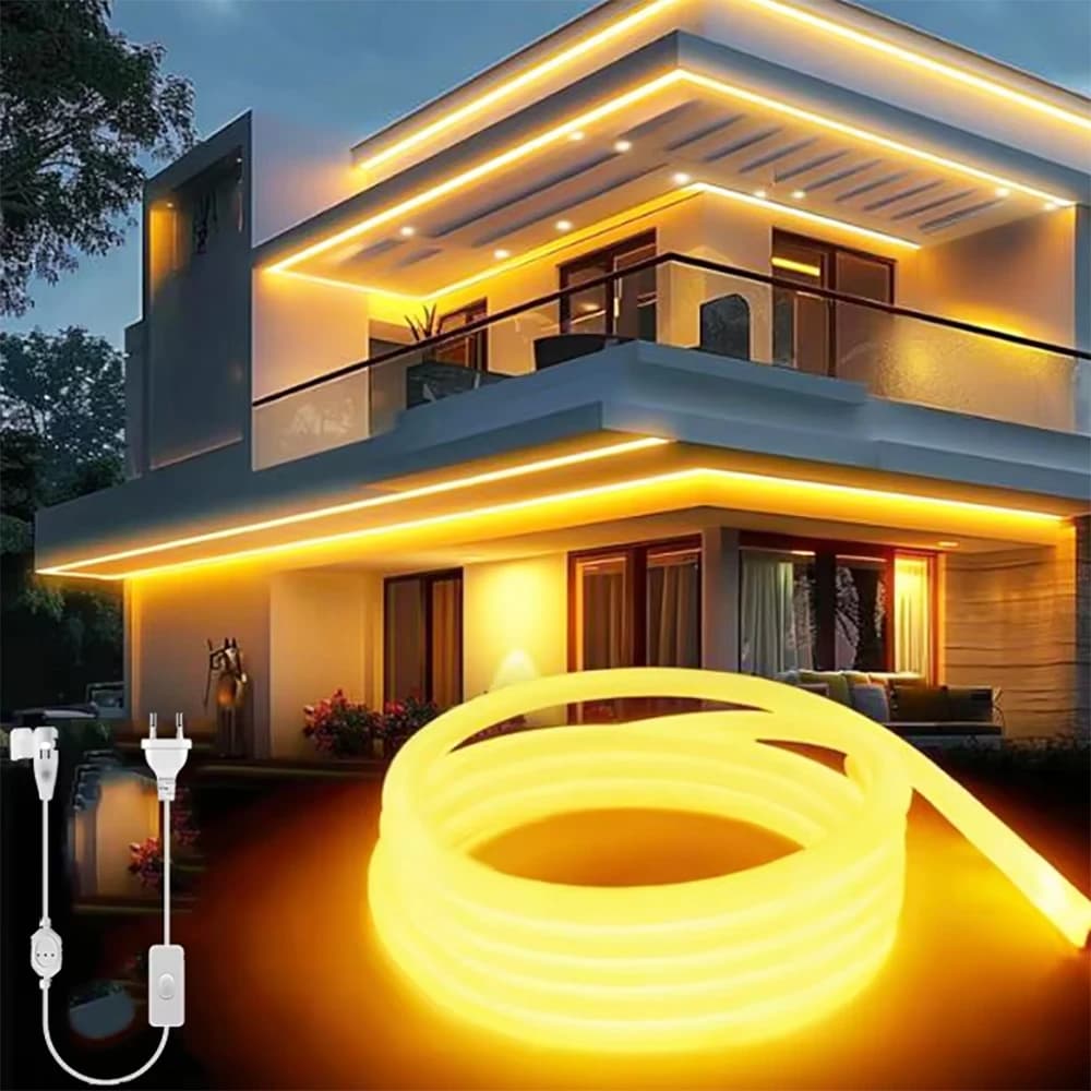 Illuminazione da giardino per esterni Striscia LED COB con interruttore Nastro luminoso al neon 110V US, lampada da prato con spina europea 220V per decorazione natalizia a soffitto