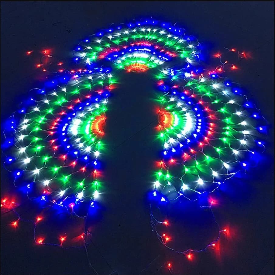 Outdoor Led Mesh Fairy Light 3.2*0.6M Peacock Net String Light impermeabile Christmas Hanging Garland Light per Garden Eaves Decor