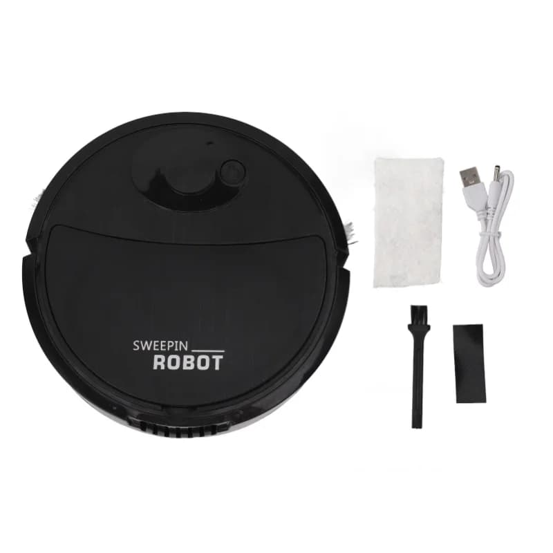 Smart Robot Vacuum Cleaner Black 3-in-1 Strong Suction Sweeping Bots with Swivel Wheel Mini Mopping Function for Hard Floor