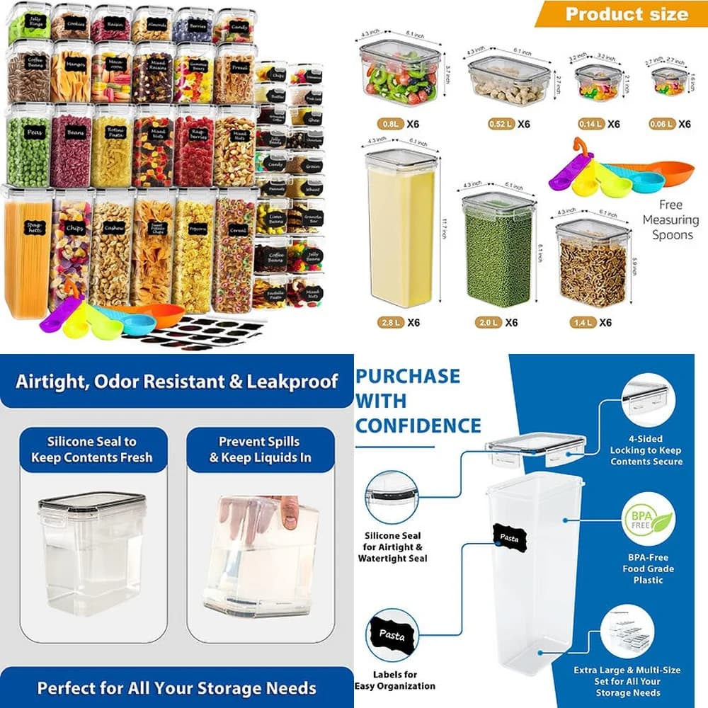 42 pezzi set di contenitori per alimenti da cucina ermetici a prova di perdite durevoli senza BPA contenitori di plastica riutilizzabili sicuri per microonde