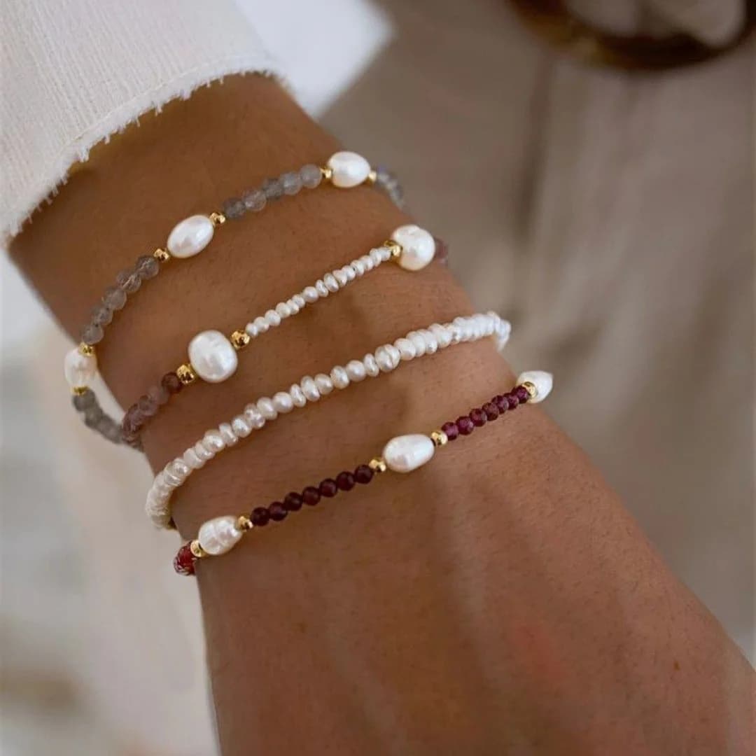 Bracciale regolabile con perle naturali Vlen con pulsera con perline di pietra per donna, elegante regalo di gioielli estivi chic in stile boho