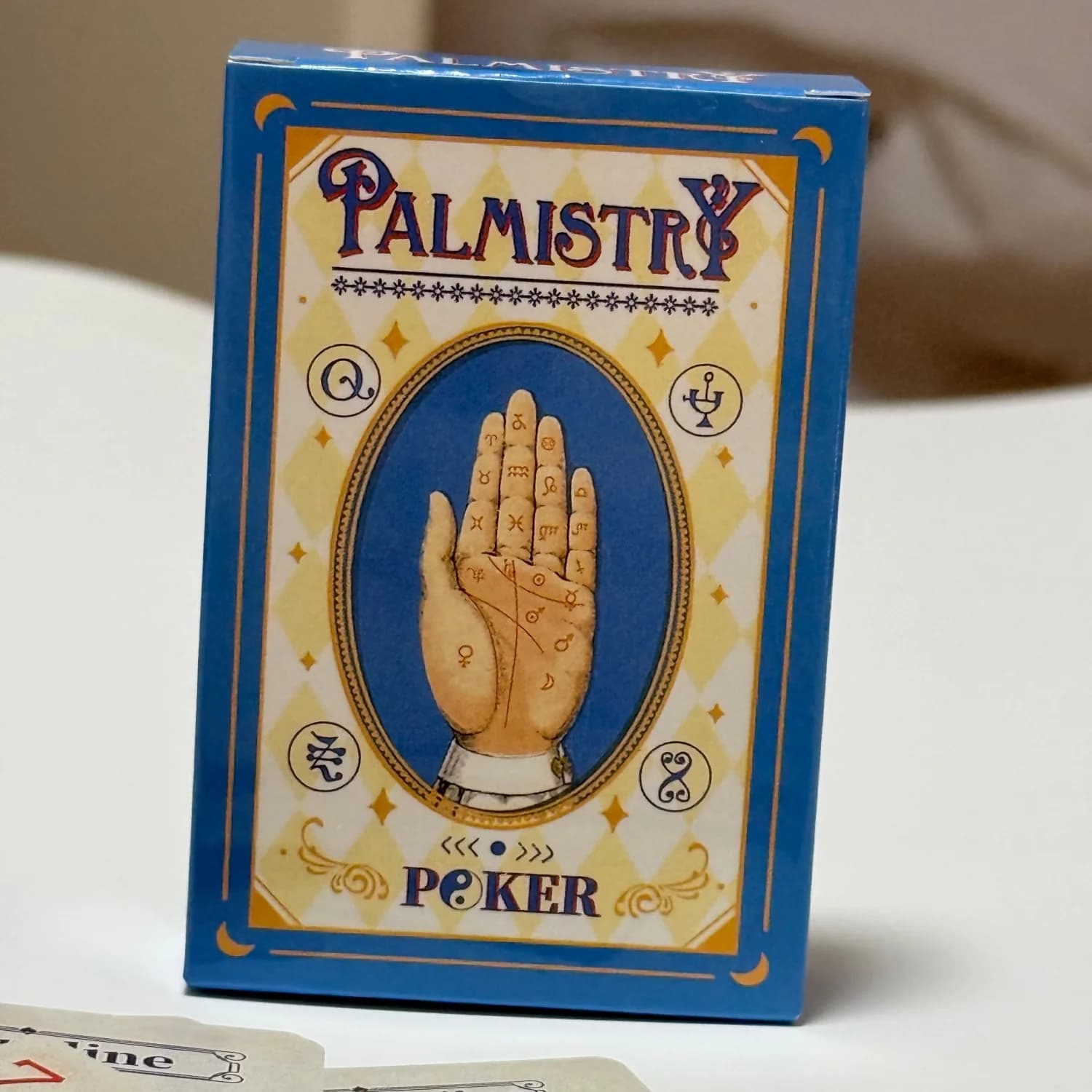 Mazzo di Carte Palmistry Poker 55 Pezzi con Spiegazioni sulle Linee Vita, Cuore e Saggezza, Retro Blu con Design Yin-Yang, Giochi da Tavolo
