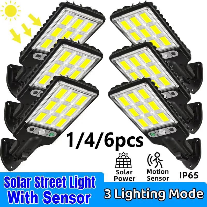 1/2/6pc Sensore di movimento Luci esterne solari Impermeabili 117COB LED Luci da parete di sicurezza Lampioni stradali con 3 modalità Patio Garage Cortile