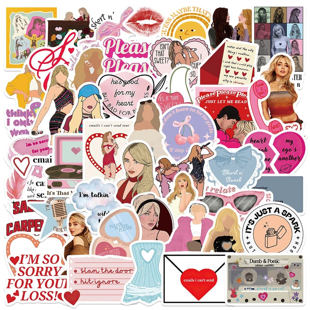 10/30/50pcs Hot Singer Sabrina Carpenter Stickers Cartoon Decal Waterproof DIY Laptop Luggage Stationery Guitar Graffiti Sticker