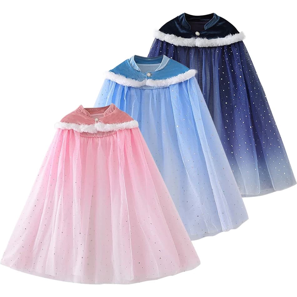Mantello Natalizio con Stampa a Stella per Bambini, Mantella in Rete per Feste, Costume da Principessa per Halloween, Abbigliamento per Ragazze, Scialle per Spettacoli