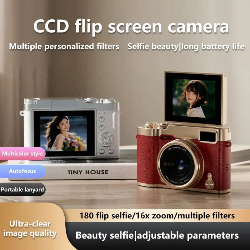 Fotocamera flip retrò Schermo HD Zoom 18x Selfie CCD Fotocamera digitale Fotocamera digitale compatta per fotografia di bellezza per bambini Studenti