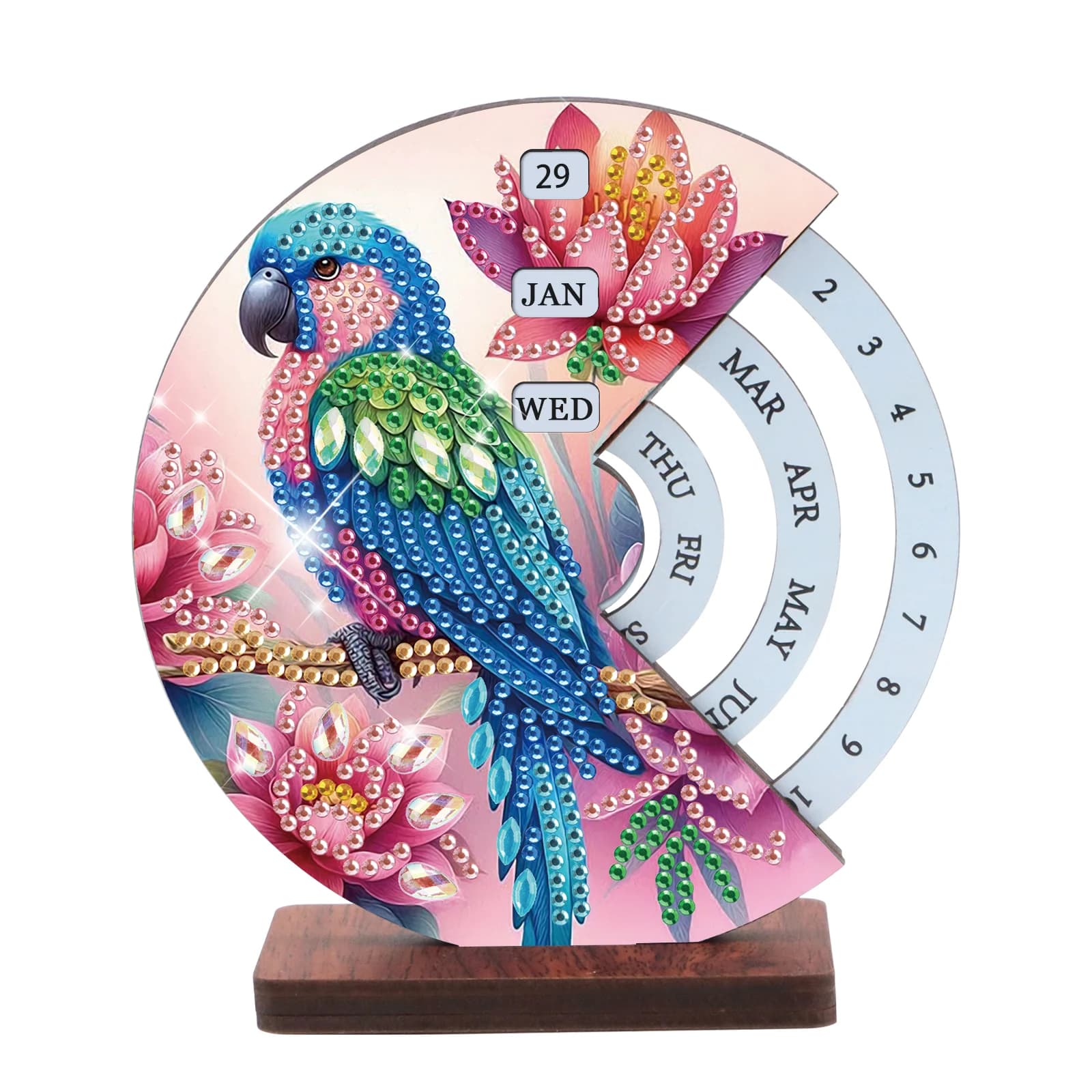 Kit calendario rotante con pittura diamante, pappagallo blu Fai da te Diamond Art Rotating Day Month Week e calendari riutilizzabili per regalo decorativo