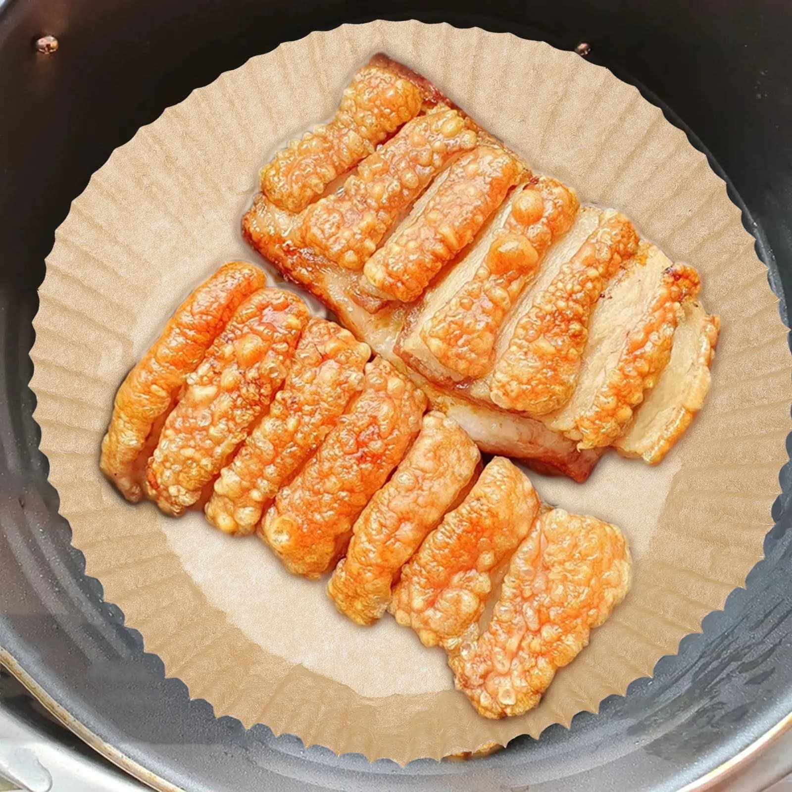 50Pcs Air Fryer Baking Liners with Handle Heat-Resistant Disposable Paper Liners Non-Stick Oilproof for Pastries Bread Snacks