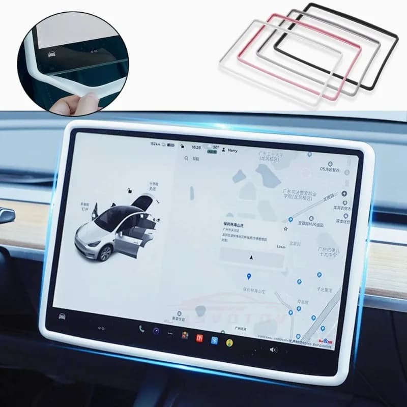 Protezione Schermo per Tesla Model 3 Y Highland, Cornice in Silicone, Copertura Bordo Display, Accessori per Controllo Centrale 2024 2023 2022