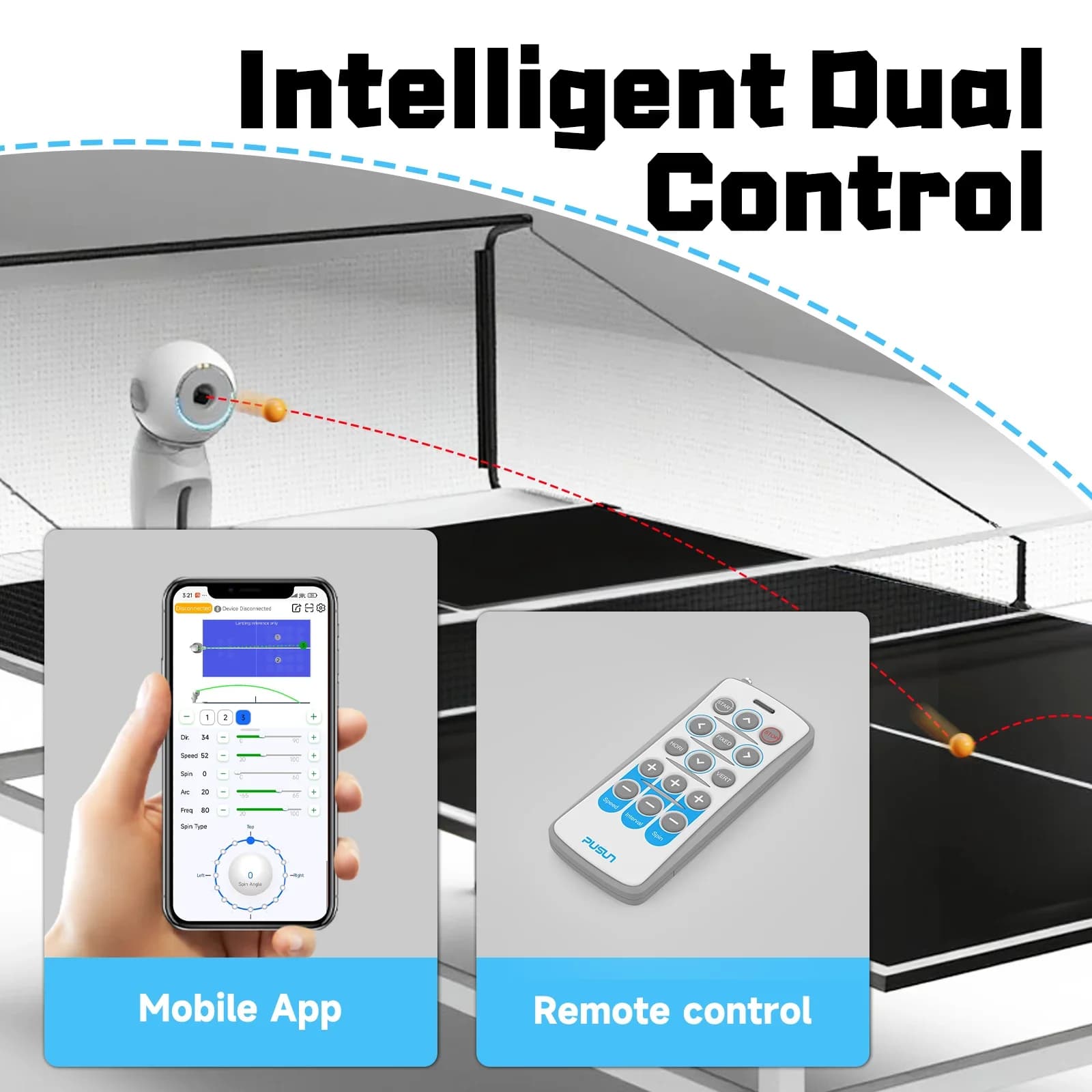 Hot Sell Three Wheel Drive Pusun Ping Pong Robot Machine with Remote Control Ping Pong Ball Table Tennis Racket for Home Club