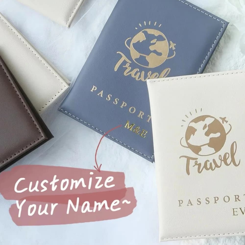 2PCS Personalized Matching Couple Globe Passport Holder Set,Custom Name Honeymoon Travel Gift Christmas Gifts for Family Members