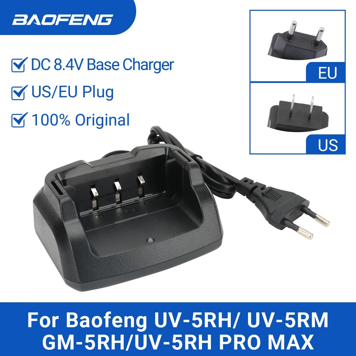 Baofeng UV-5RH Caricatore USA/UE Base da tavolo Walkie Talkie UV 5RH UV-5RM GM-5RH Accessori radio bidirezionali