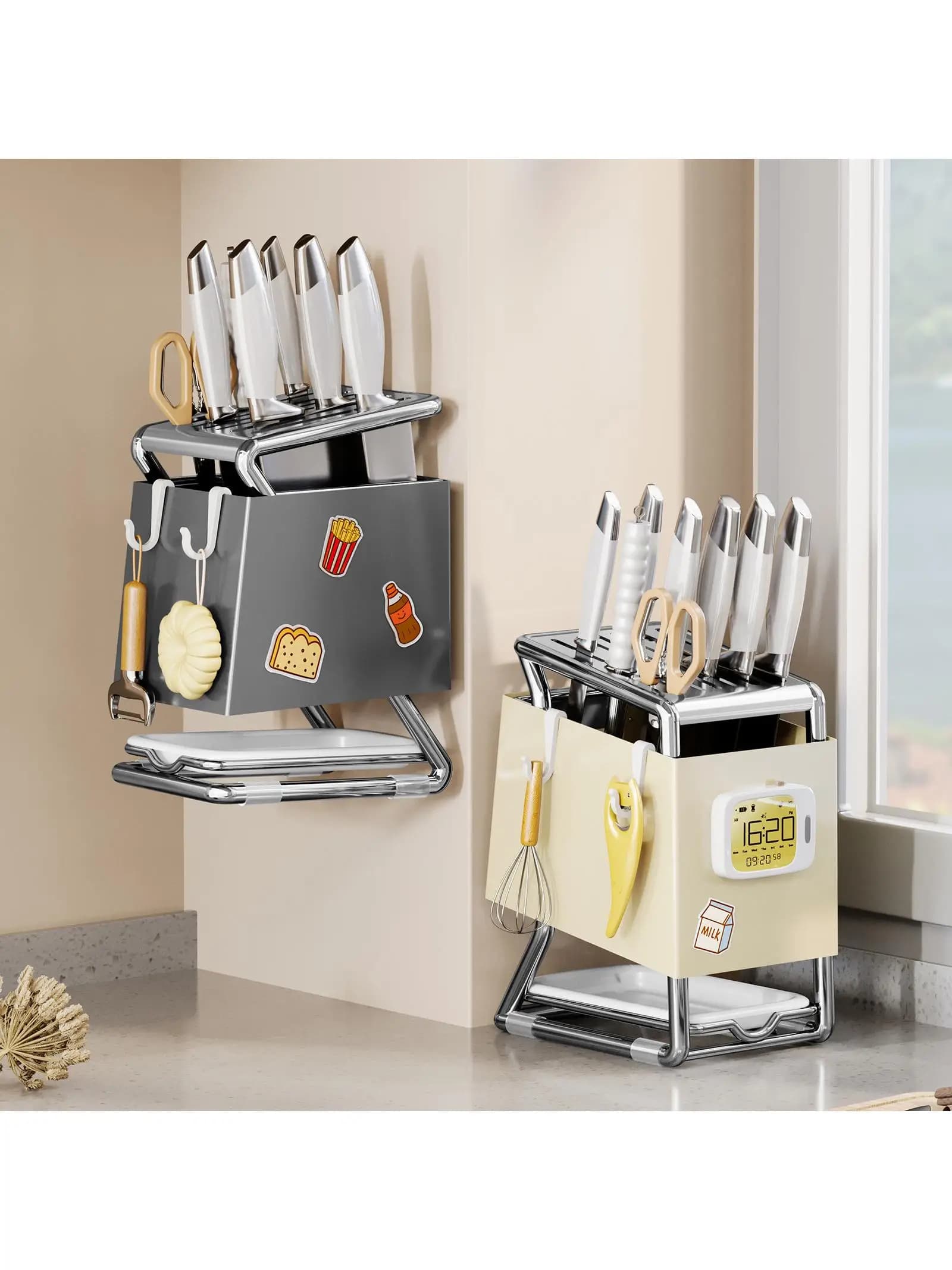 Multifunctional Kitchen Knife Holder, Carbon Steel Wall Holder, Home Use Knife Organizer Set