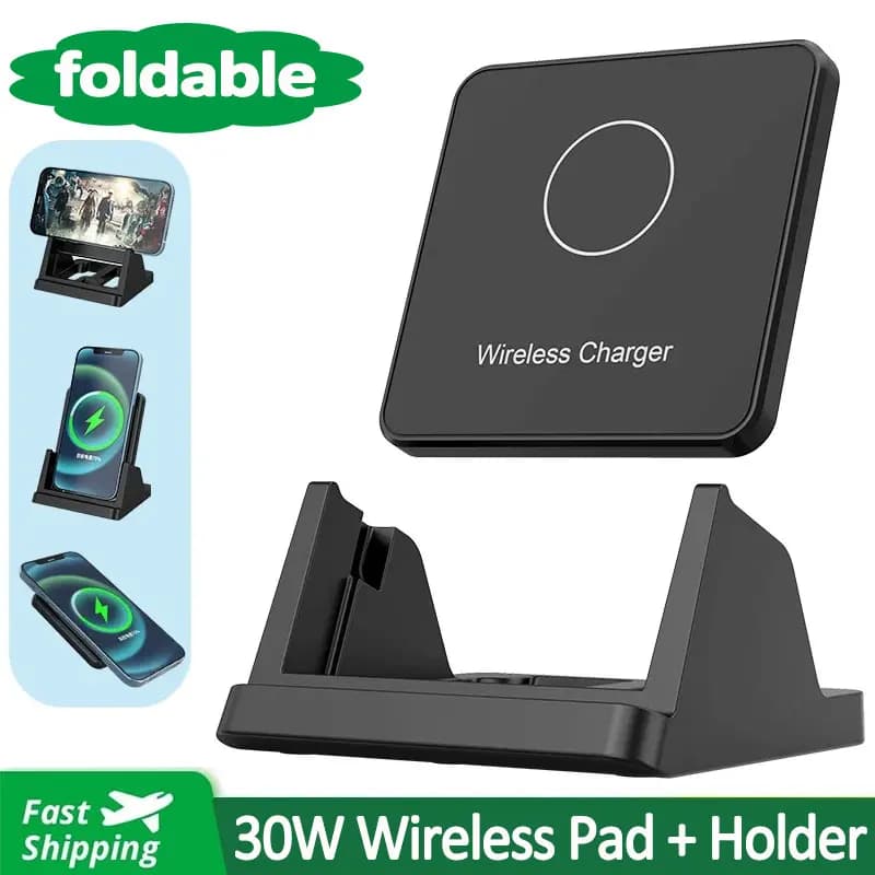 Fast Wireless Charger Pad + Holder for iPhone 17 15 14 13 12 11 Pro Max XR Samsung Galaxy Xiaomi Wireless Charging Dock Station