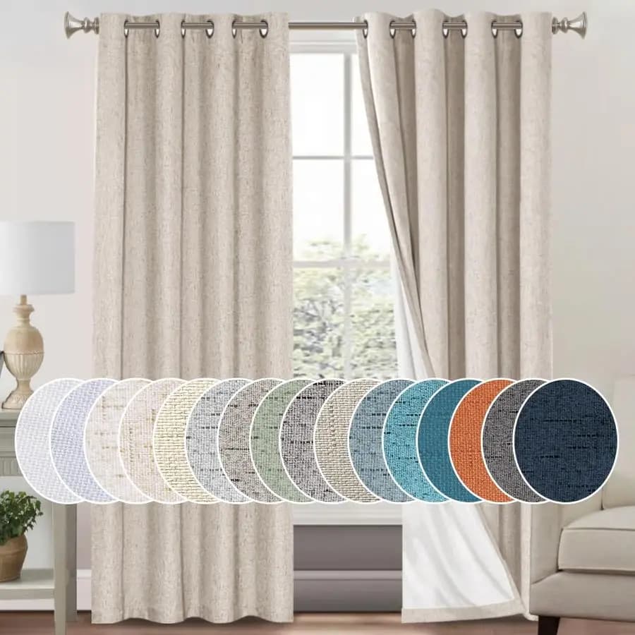 100% Dark Natural Linen Curtains for Bedroom, Fully Dark Curtains Lengths 84 Inches for Living, Thermal Insulation