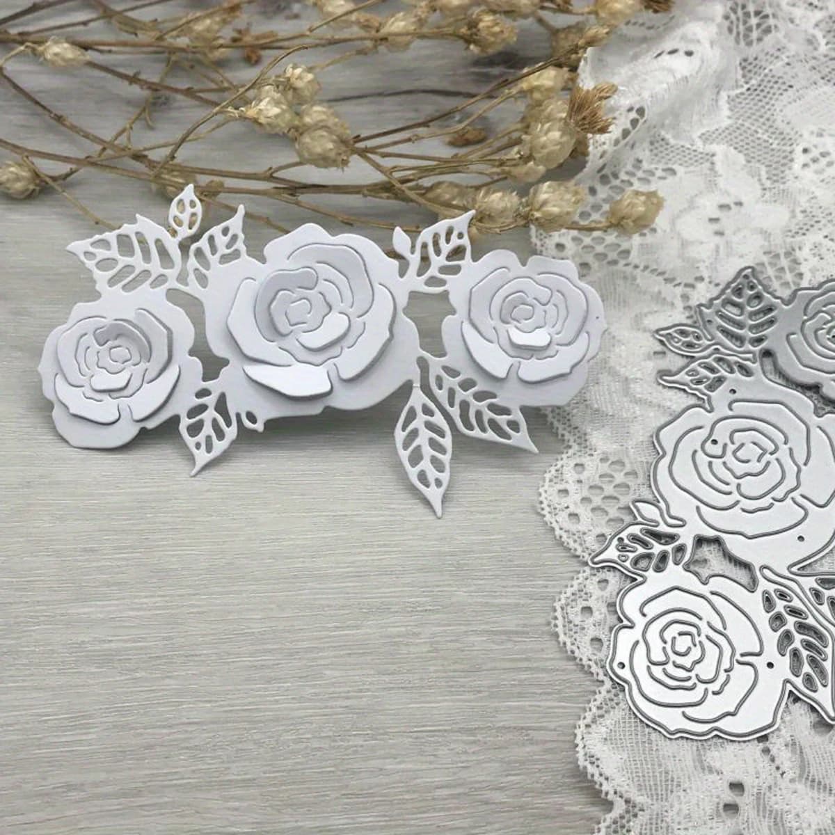 A Set of Rose Metal Cutting Molds Suitable for DIY Scrapbook Handmade Card Making Greeting Card Handicraft Decoration Templates