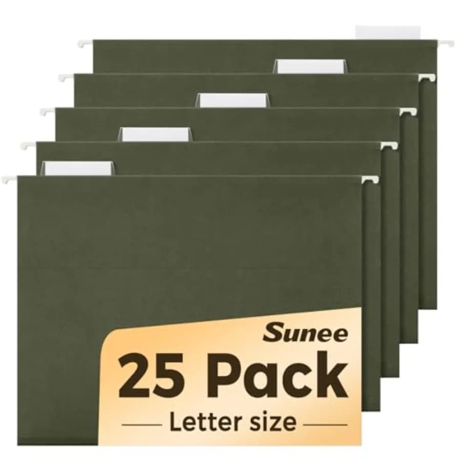 Hanging File Folders, 25 Pack Reinforced Hang Folders Letter Size, Adjustable 1/5-Cut Tabs, Designed for Bulky Files, Filing Ca