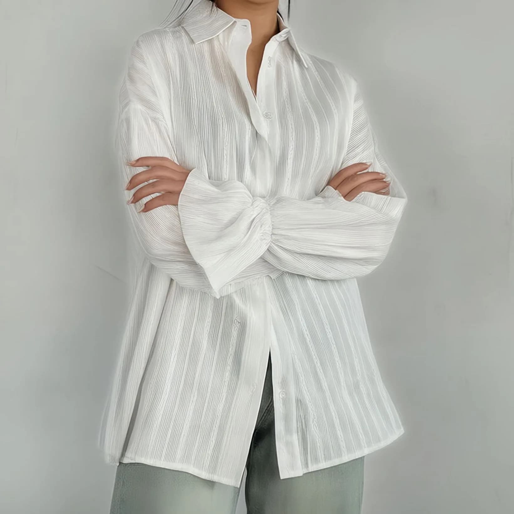 Blouses Women Shirt Solid Turn Down Collar Flare Sleeve Tops Jacquard Y2k Streetwear Elegant Sinlge Breasted Shirts 2026 Summer