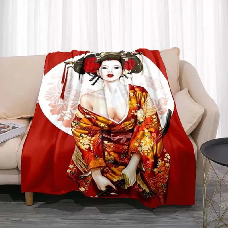 Coperta stampata geisha giapponese per divano letto, viaggio, campeggio, soggiorno, ufficio, coperta condizionata per regali per tutte le stagioni