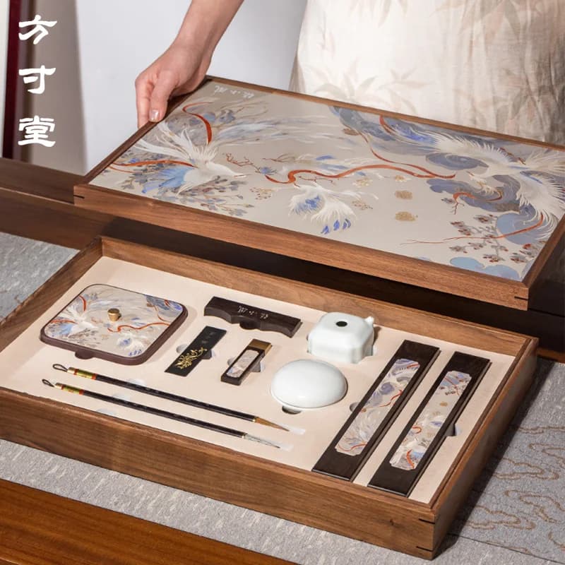 Boutique high-end study four treasures set brush inkstone ink strip pen ink paper inkstone full set gift box calligraphy special