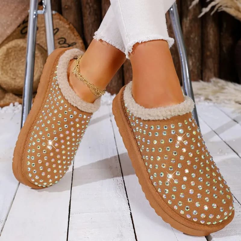 Pantofole invernali calde con suola spessa antiscivolo con suola piatta alla moda nuove rivetti a testa tonda sexy comode casual in cotone da donna