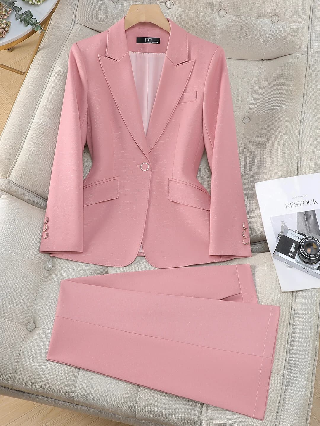 Pink Suit Jacket Women's 2026 New Spring Professional Formal Waist-Cinching High-End Feelings Lady's Suit Set Commute Style