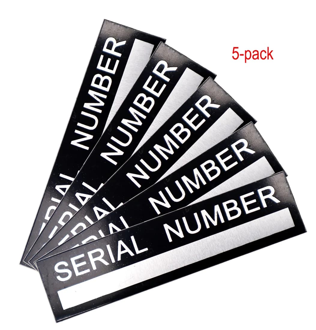 Set of 5 blank identification plates for vehicles, trucks, boats, trailers, with identification number (VIN) and weight, 100 mm x 25 mm
