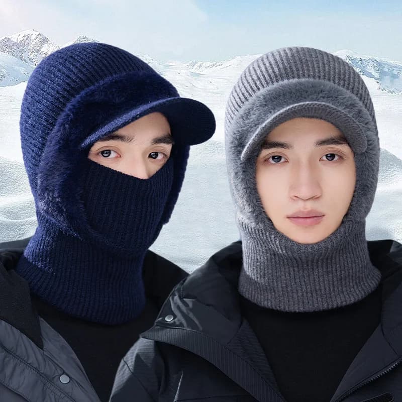 Cappello invernale da uomo Sciarpa Maschera Fodera in peluche monopezzo Skullies lavorato a maglia Cofano da donna Berretto con cappuccio Berretti caldi per adolescenti Equitazione all'aperto