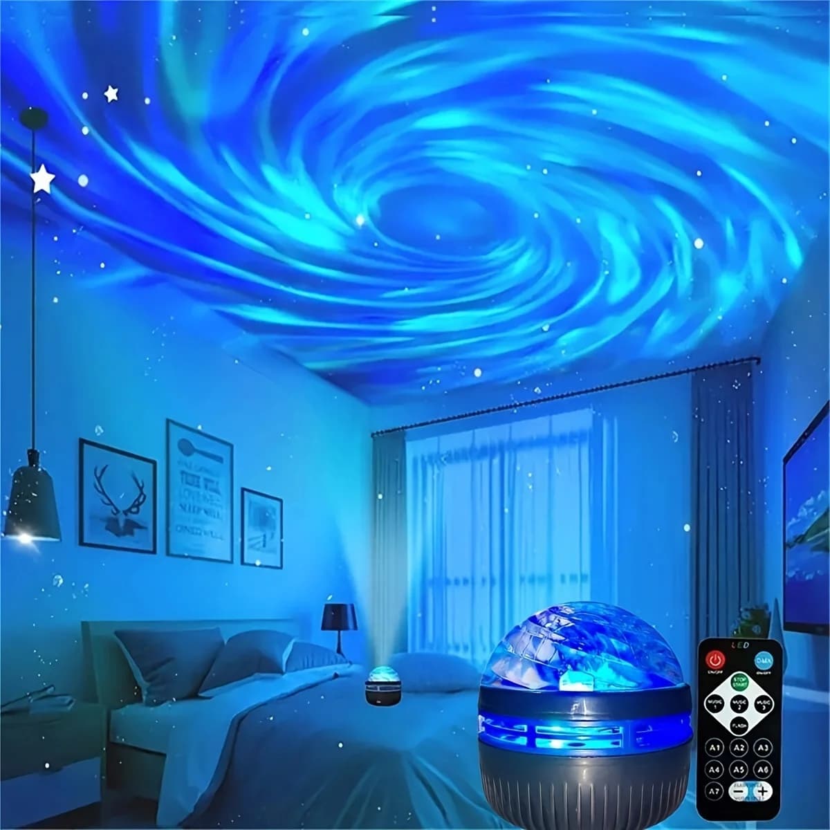 Proiezione Aurora Luce da palcoscenico Proiettore LED USB Decorazioni per feste di Natale Telecomando Luci notturne per feste da sogno a 7 colori