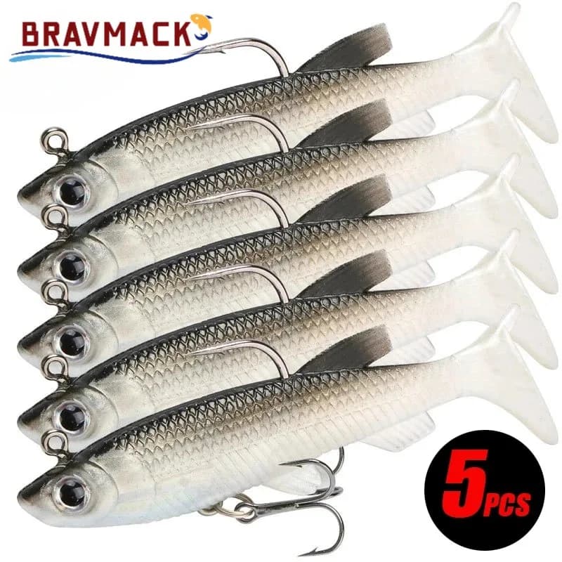 BRAVMACK Fishing bait kit from 5 pieces 8 cm/2.8 inch soft artificial bait with fresh fishing hooks included for fishermen