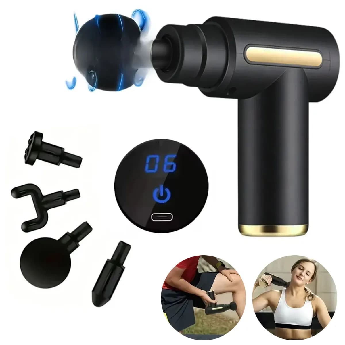 Portable Fascial Massage Gun Electric Percussion Pistol Massager with LED Touch Screen 4Replaceable Massage Head