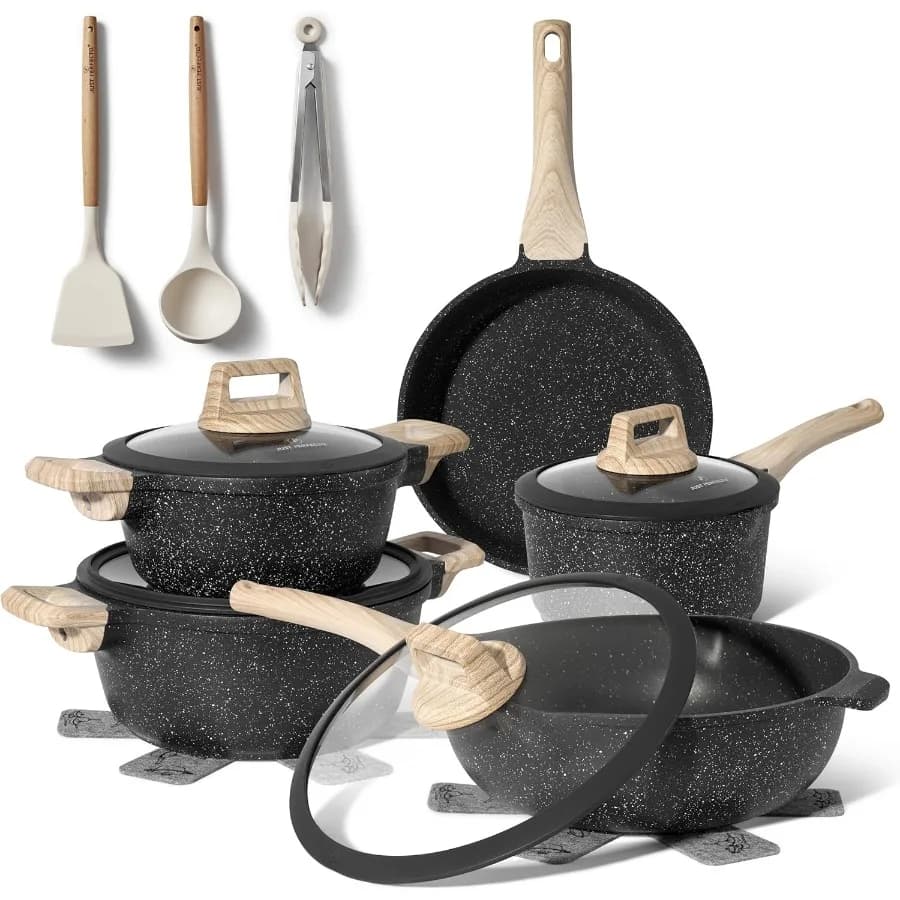 14-piece non-stick induction cookware set with cover for healthy cooking in modern kitchens PTFE and PFOAFree non-stick pans