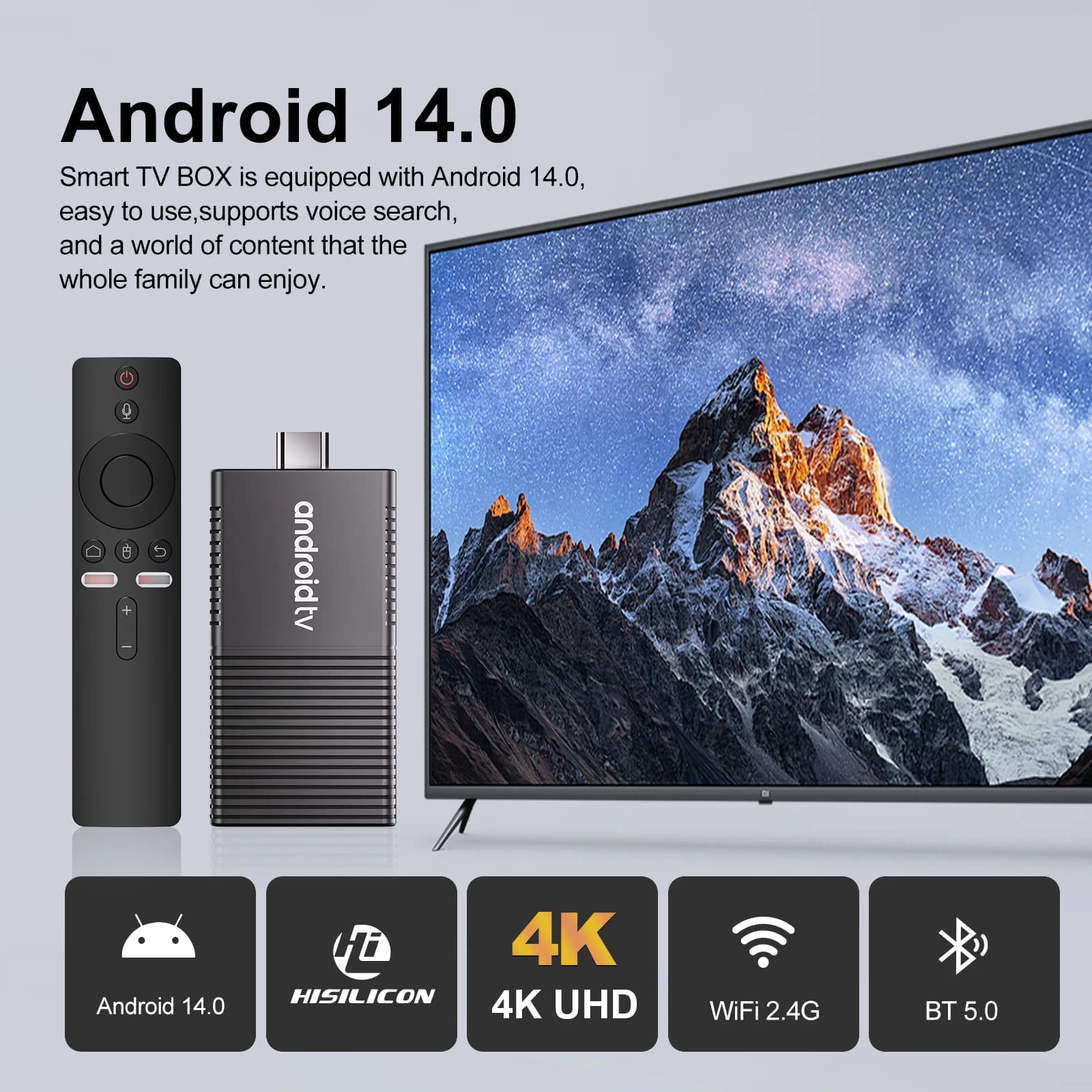 Velec I96 D17 Smart TV Stick Android 14 8+128GB, Decodifica 8K Ultra HD, Telecomando Vocale, Lettore Multimediale Quad-Core per Netflix e YouTube