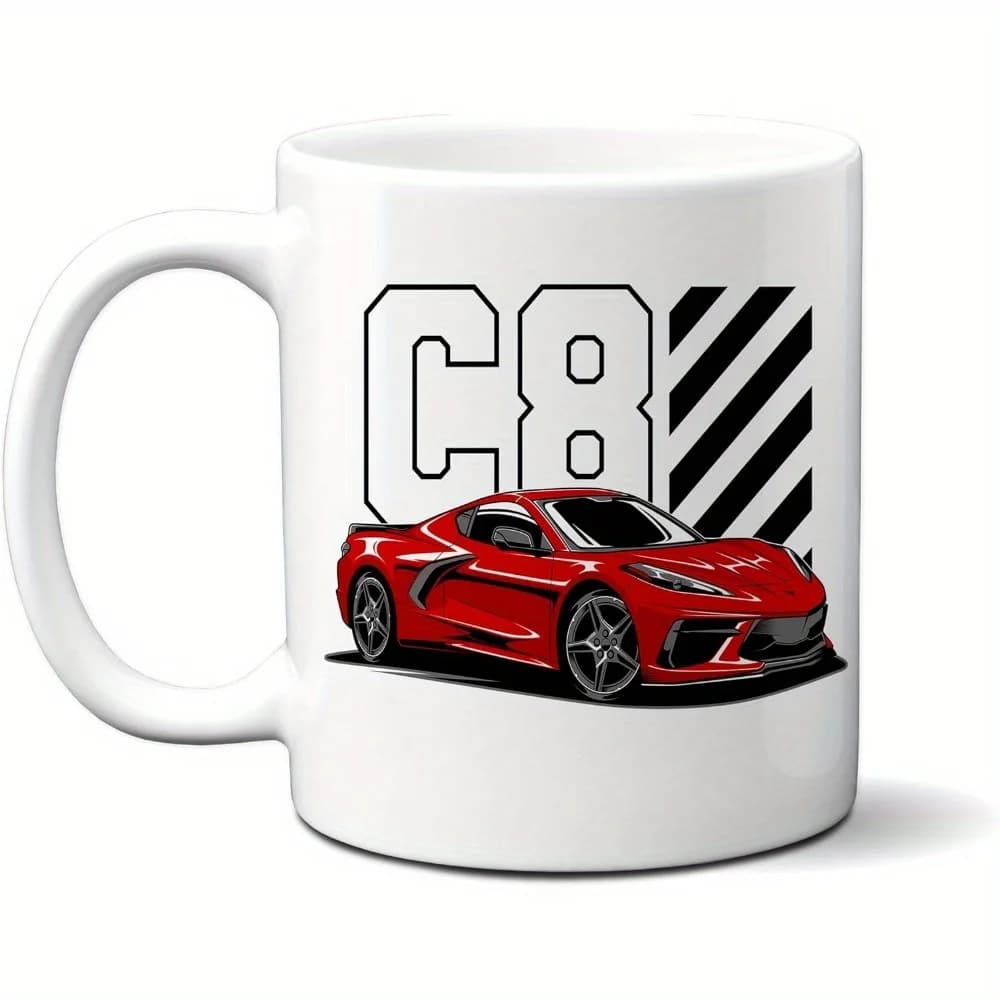 Tazza Corvette C8 - Elegante tazza in ceramica con design rosso per auto sportive, regalo perfetto per gli appassionati di auto e l'uso quotidiano