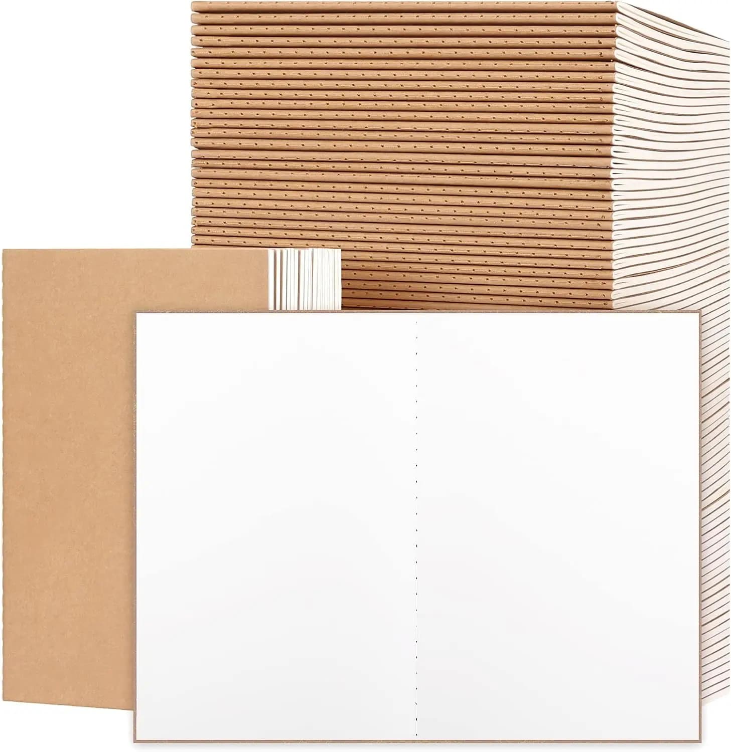 100pcs A5 Blank Kraft Notebooks, Journals in Bulk, Sketchbooks Bulk for Kids, 60 Pages, 80GSM, 8.3 X 5.5 Inch, Travel Journal Set, Travelers, Students and Office