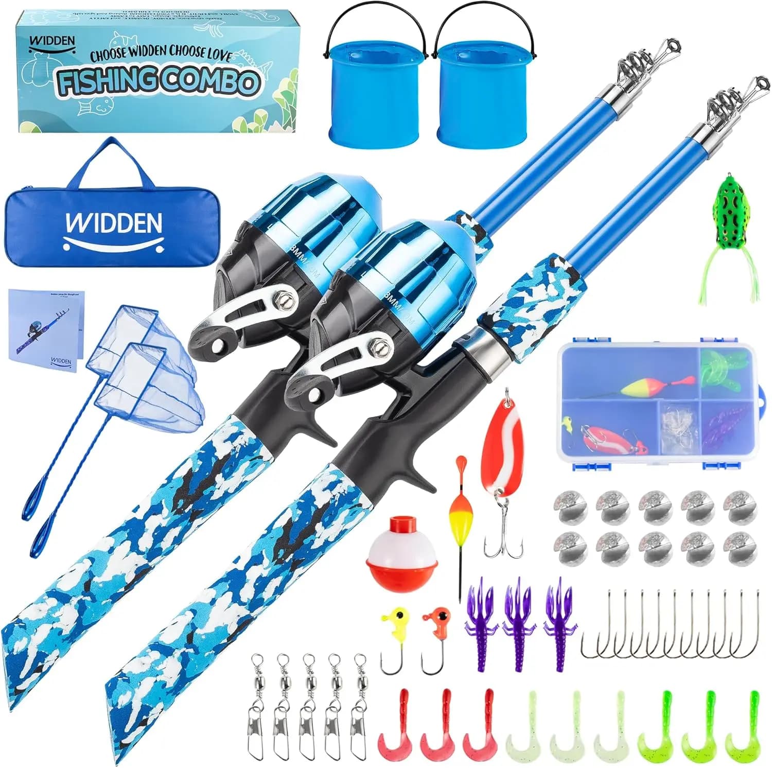 Children's telescopic fishing rods set with equipment box, reel and net - Perfect for boys and girls from 4 years up